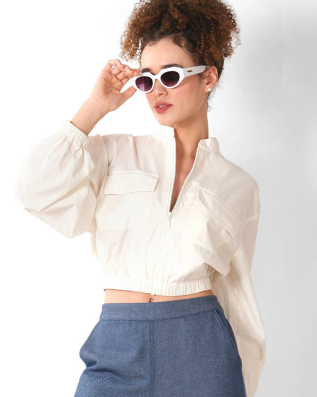 Cropped Utility Bomber Jacket with Pocket Detailing