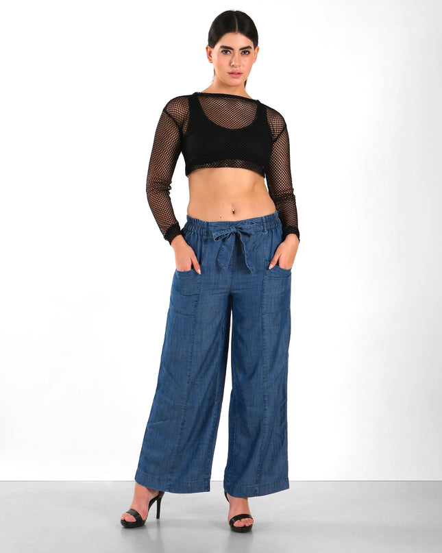 Knotted Front Straight-Fit Cotton Trousers