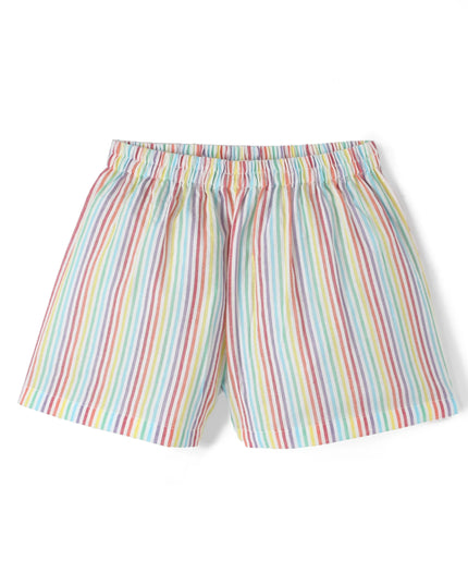 Multicolor Premium Cotton Bio Finish Half Sleeves Stripe Printed Collar Style T-Shirt & Shorts Co-ord Set for Girls