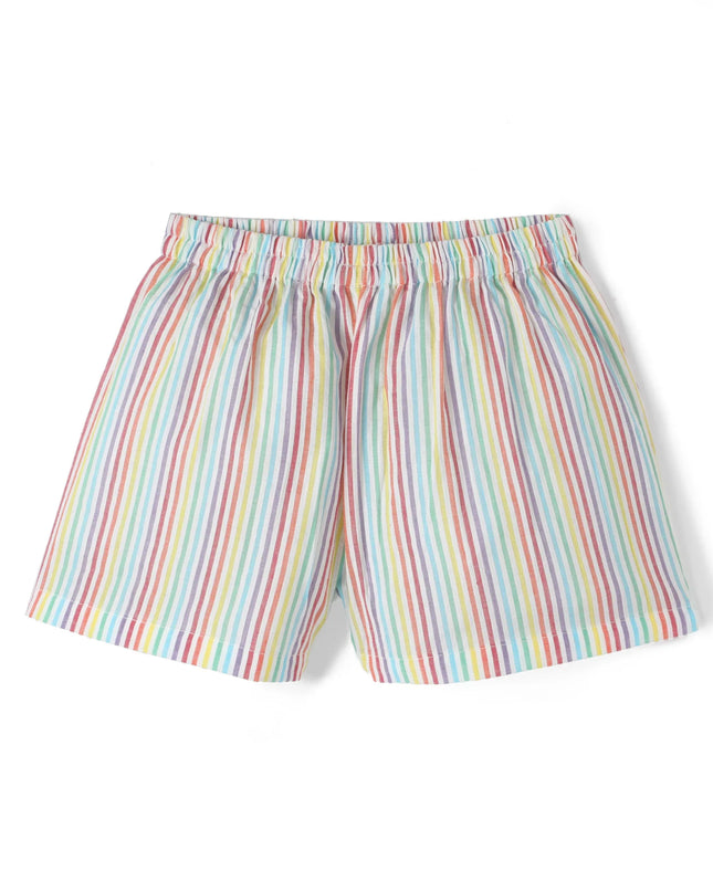 Multicolor Premium Cotton Bio Finish Half Sleeves Stripe Printed Collar Style T-Shirt & Shorts Co-ord Set for Girls