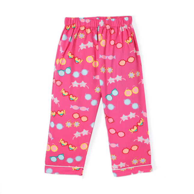 Pink Premium Cotton Full Sleeves Printed Collar Style Pyjama & T-Shirt Set for Girls
