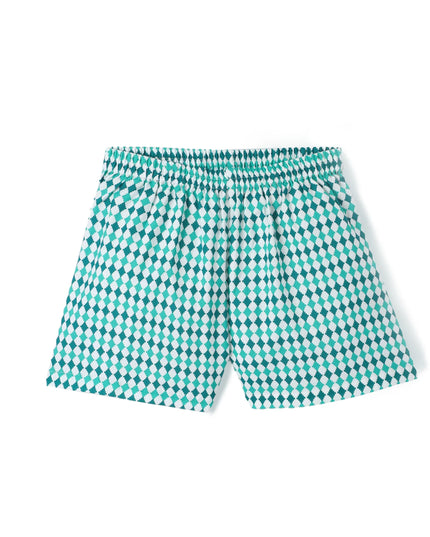 Green Premium Cotton Bio Finish Half Sleeves Checks Printed Collar Style T-Shirt & Shorts Co-ord Set for Girls