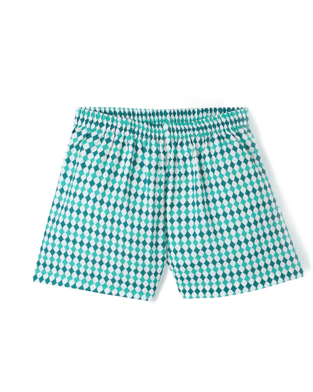 Green Premium Cotton Bio Finish Half Sleeves Checks Printed Collar Style T-Shirt & Shorts Co-ord Set for Girls