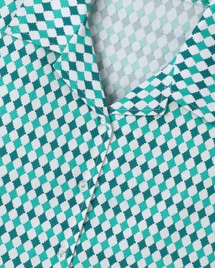 Green Premium Cotton Bio Finish Half Sleeves Checks Printed Collar Style T-Shirt & Shorts Co-ord Set for Girls