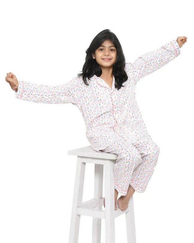 Floral Printed Cotton Girls Nightwear