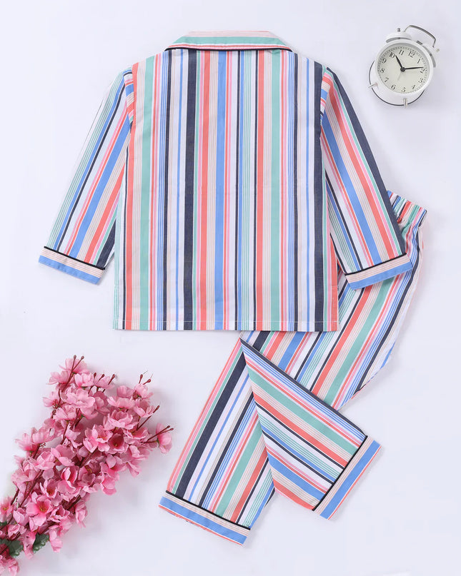Multi-Color Stripe Vibe Collar Style Nightsuit for Kids