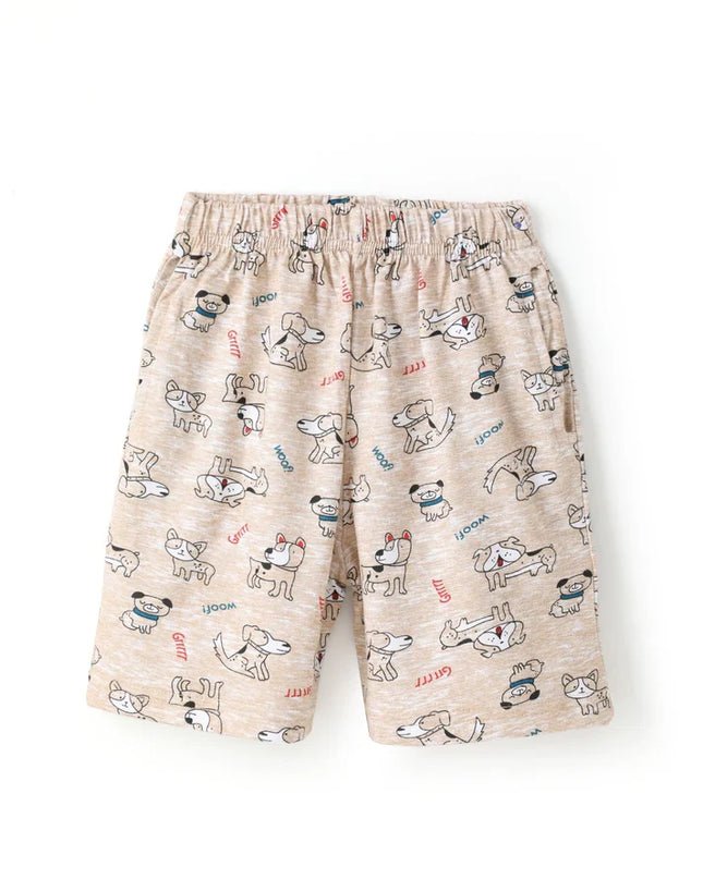 Beige Puppy Print Unisex  Cotton Co-ord Set for Kids