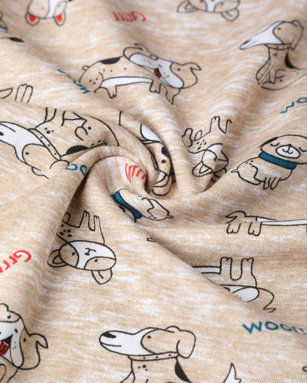 Beige Puppy Print Unisex  Cotton Co-ord Set for Kids