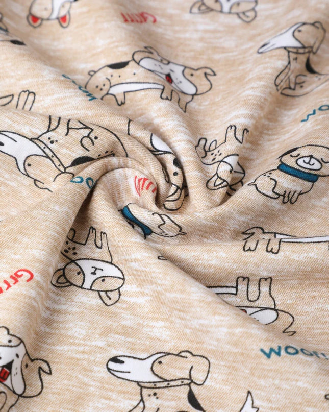 Beige Puppy Print Unisex  Cotton Co-ord Set for Kids