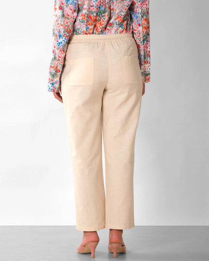 Beige Cotton-Linen Tapered Summer Trousers