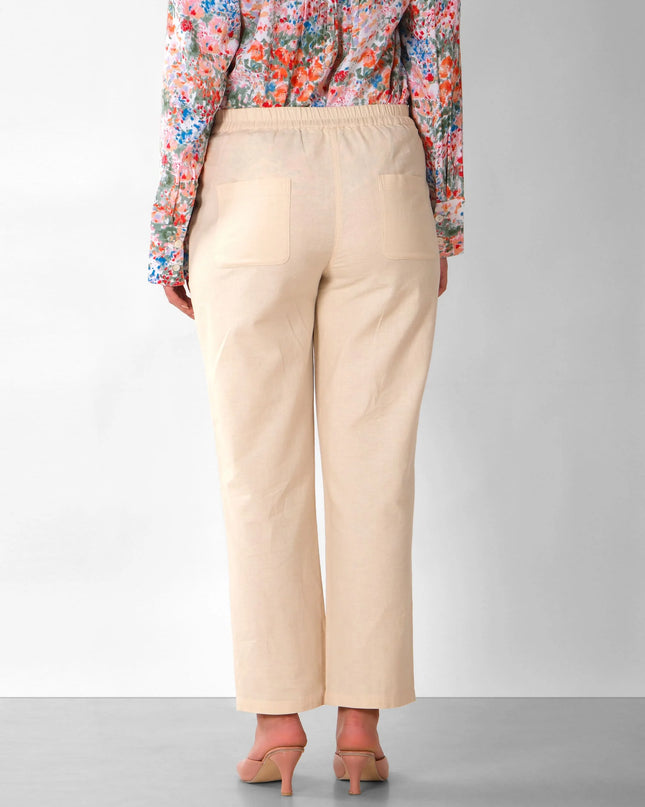 Beige Cotton-Linen Tapered Summer Trousers