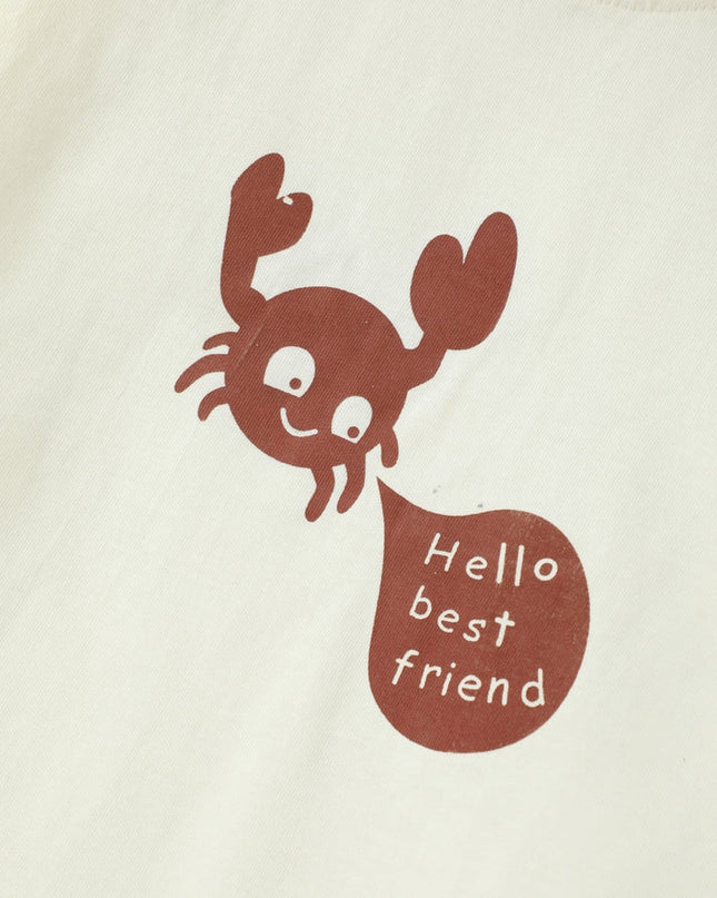 Brown & Off white Typographic Printed Premium Cotton T-Shirt & Shorts Set for Boys & Girls