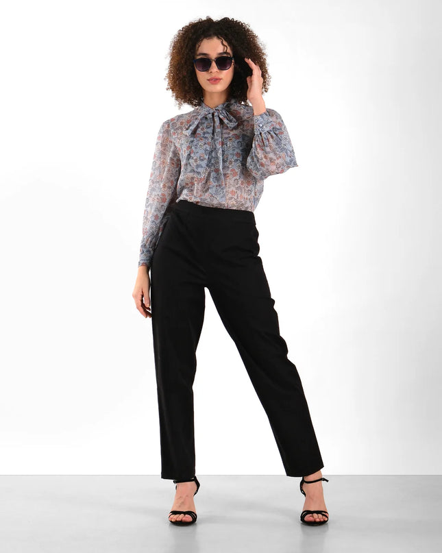 Stretch-Fit Cotton Trousers with Tapered Leg
