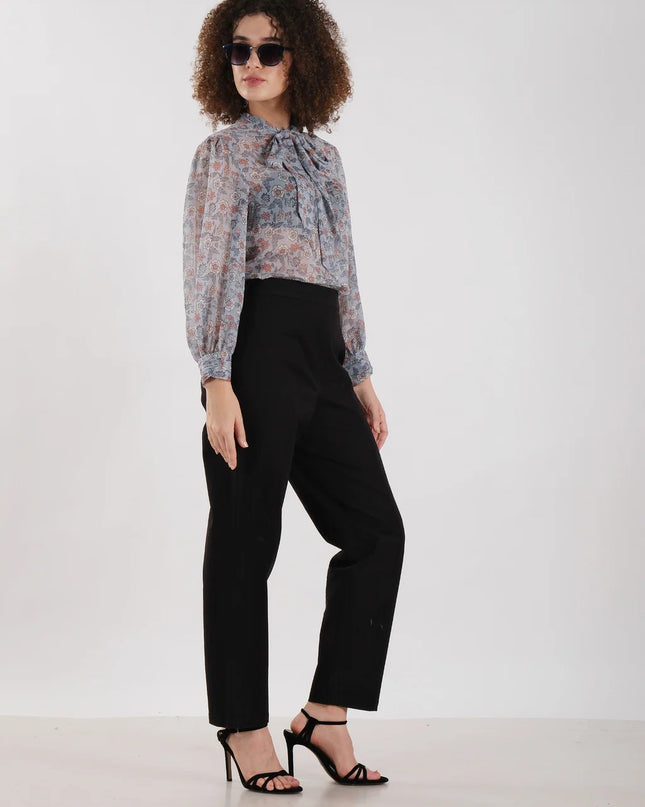 Stretch-Fit Cotton Trousers with Tapered Leg