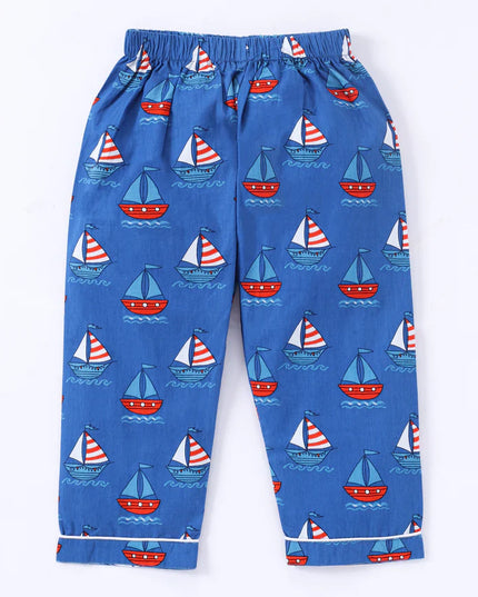 Blue Ship Printed Cotton Night Suit for Boys & Girls