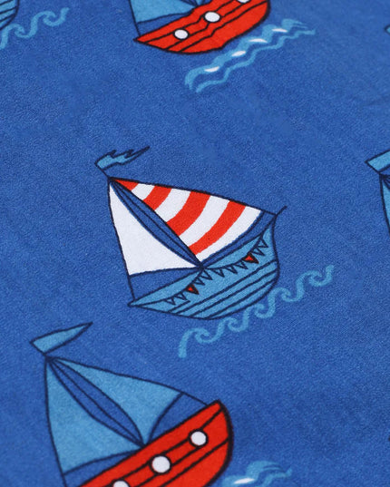 Blue Ship Printed Cotton Night Suit for Boys & Girls