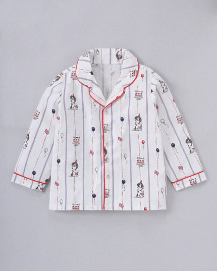 White Puppy Printed Pure Cotton Night Suit for Kids