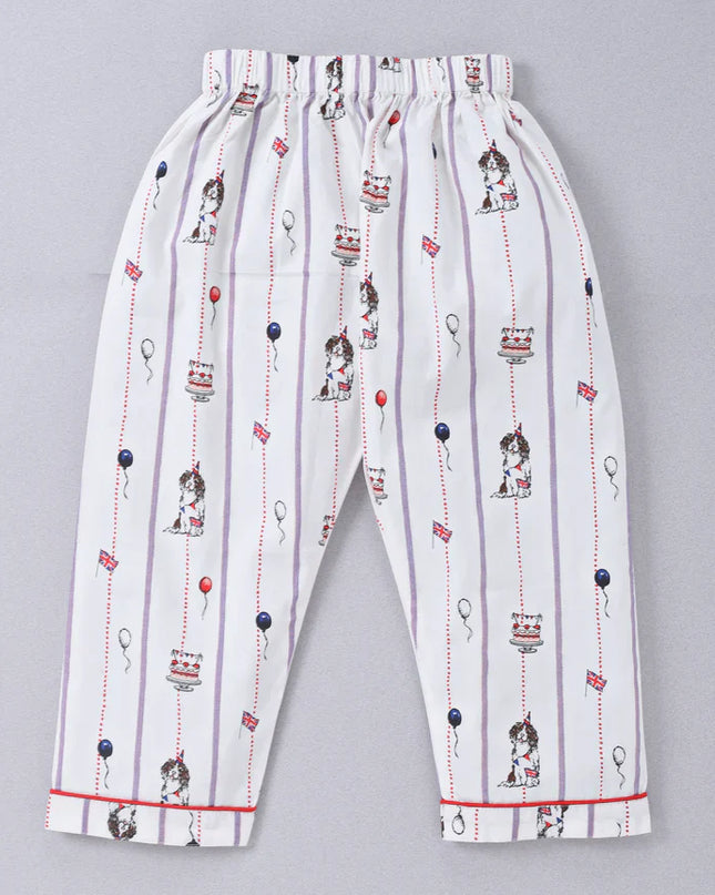 White Puppy Printed Pure Cotton Night Suit for Kids