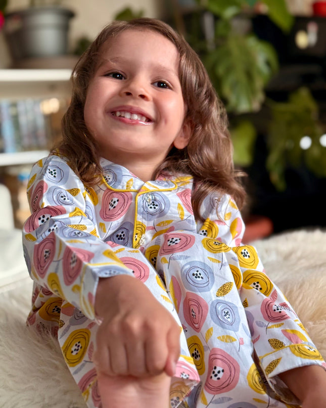 Multicolor Premium Cotton Full Sleeves Floral Printed Collar Style Nightsuit for Girls