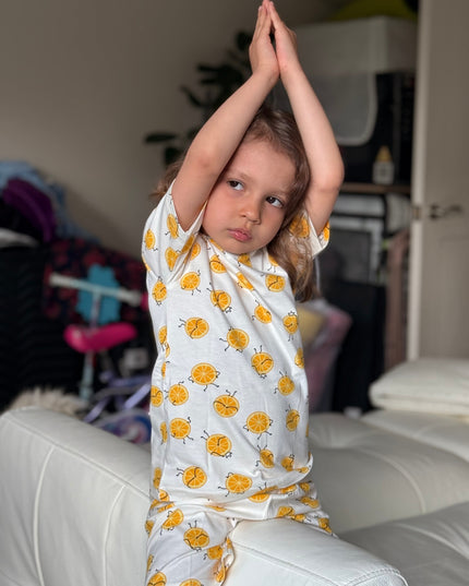White Lemon Printed Cotton Co-ord Set for Girls