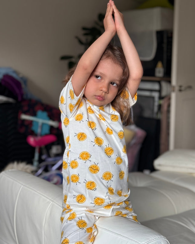 White Lemon Printed Cotton Co-ord Set for Girls