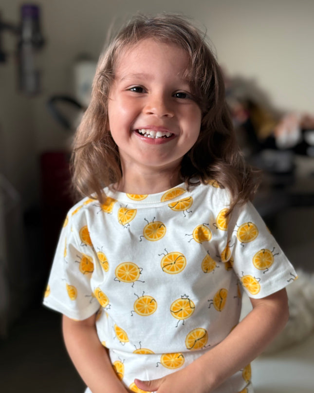 White Lemon Printed Cotton Co-ord Set for Girls