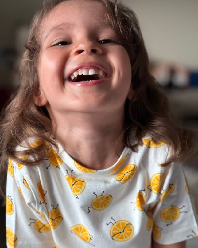 White Lemon Printed Cotton Co-ord Set for Girls