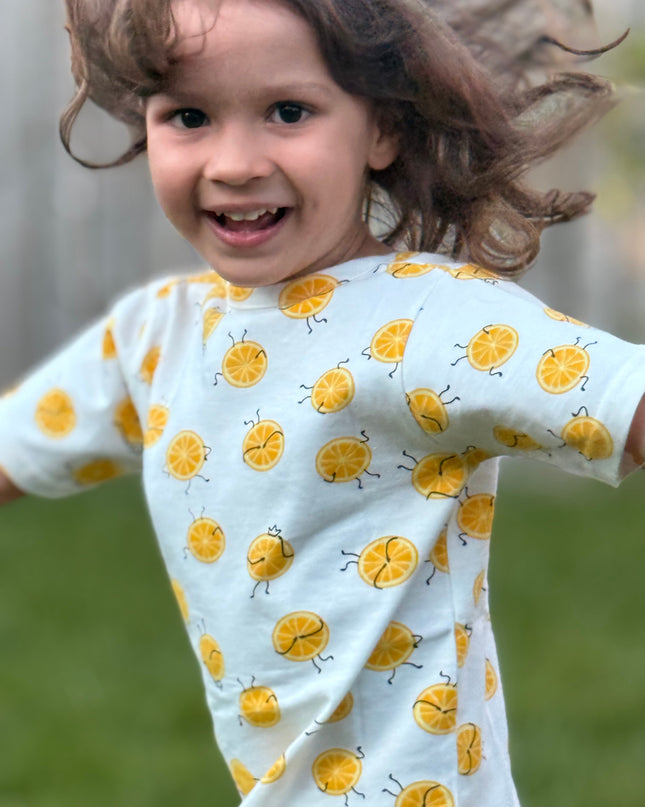 White Lemon Printed Cotton Co-ord Set for Girls
