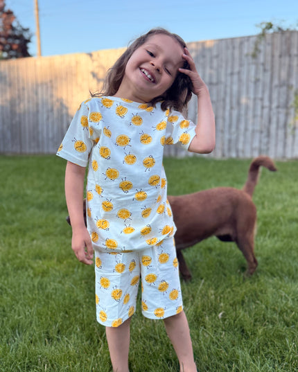 White Lemon Printed Cotton Co-ord Set for Girls