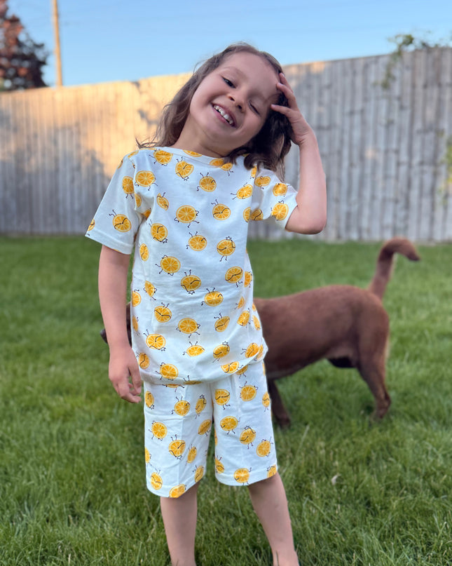 White Lemon Printed Cotton Co-ord Set for Girls