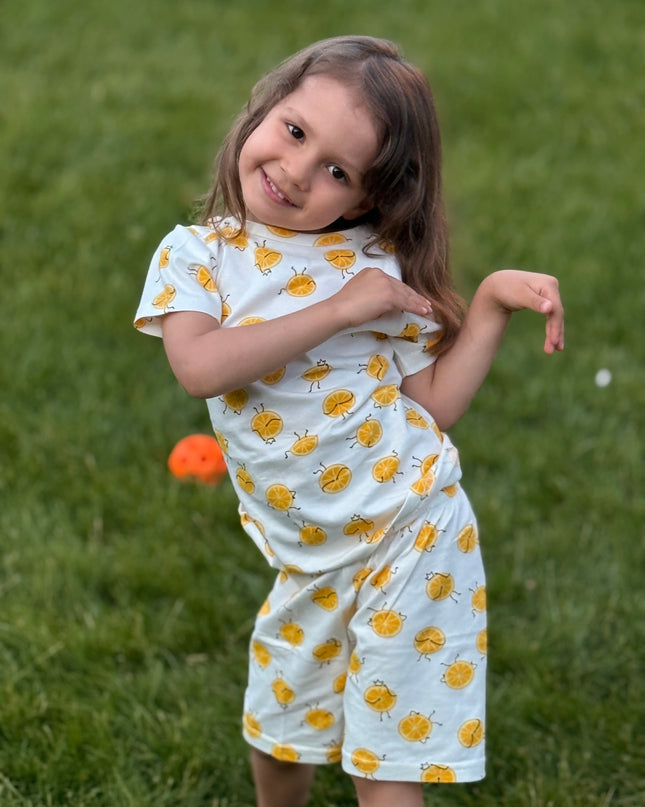 White Lemon Printed Cotton Co-ord Set for Girls