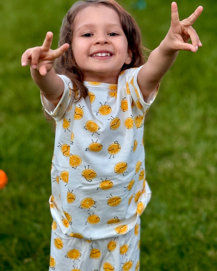 White Lemon Printed Cotton Co-ord Set for Girls