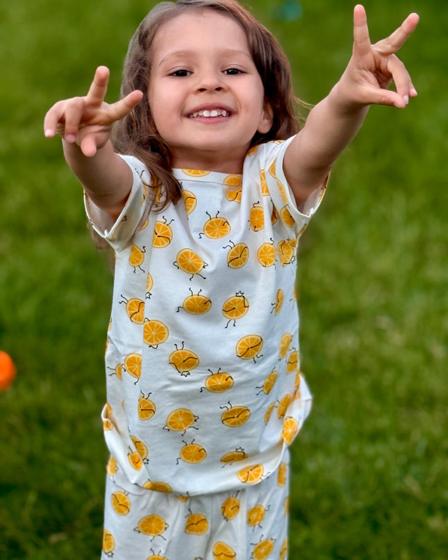 White Lemon Printed Cotton Co-ord Set for Girls