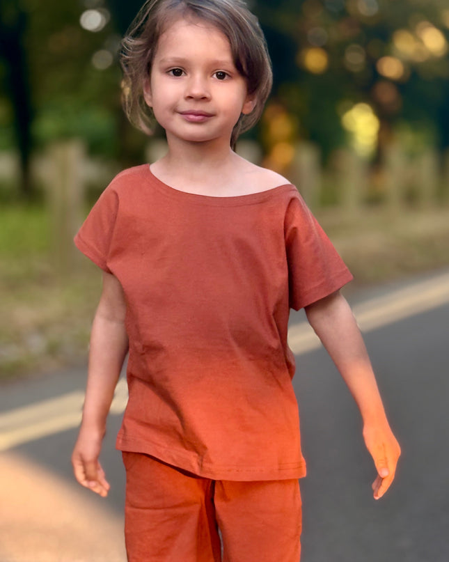 Brown Solid Premium Cotton T-Shirt & Shorts Set with pockets for Girls