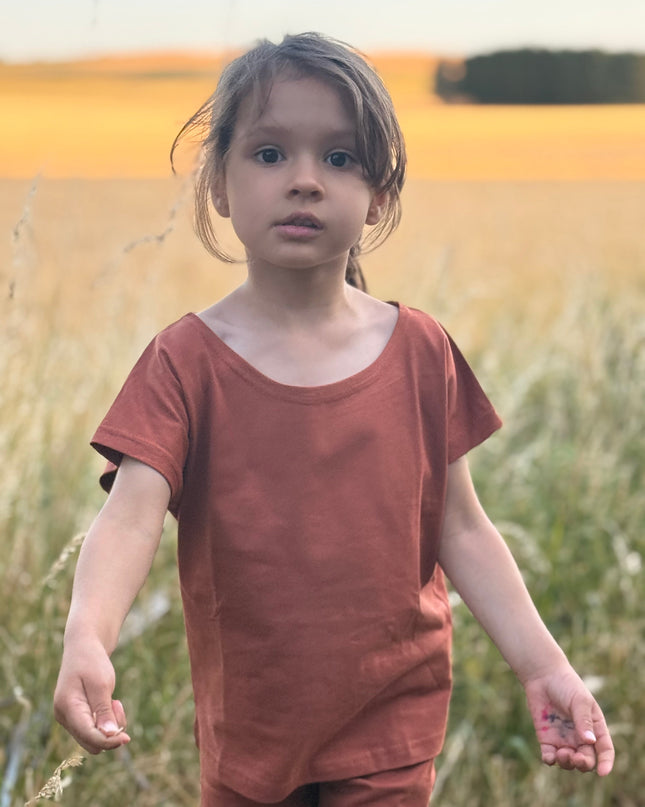 Brown Solid Premium Cotton T-Shirt & Shorts Set with pockets for Girls