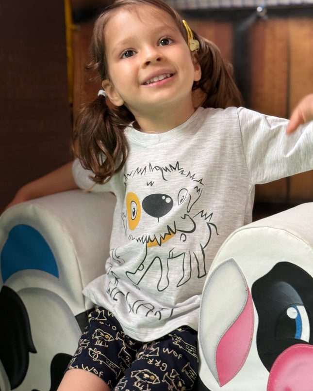 Navy Blue & Grey Puppy Printed Premium Cotton T-Shirt & Shorts Set for Boys & Girls