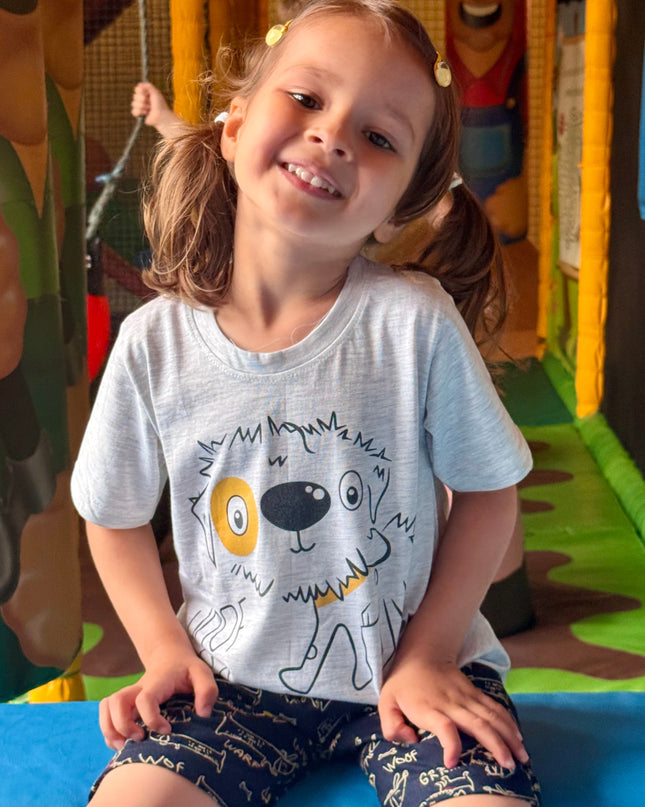 Navy Blue & Grey Puppy Printed Premium Cotton T-Shirt & Shorts Set for Boys & Girls