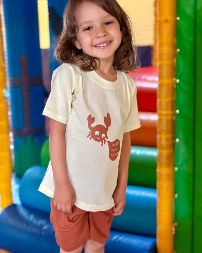 Brown & Off white Typographic Printed Premium Cotton T-Shirt & Shorts Set for Boys & Girls