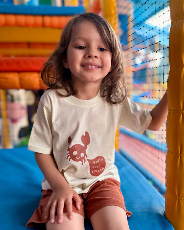 Brown & Off white Typographic Printed Premium Cotton T-Shirt & Shorts Set for Boys & Girls