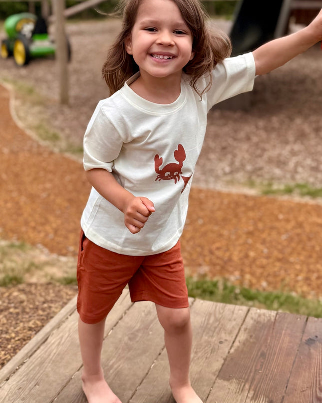 Brown & Off white Typographic Printed Premium Cotton T-Shirt & Shorts Set for Boys & Girls