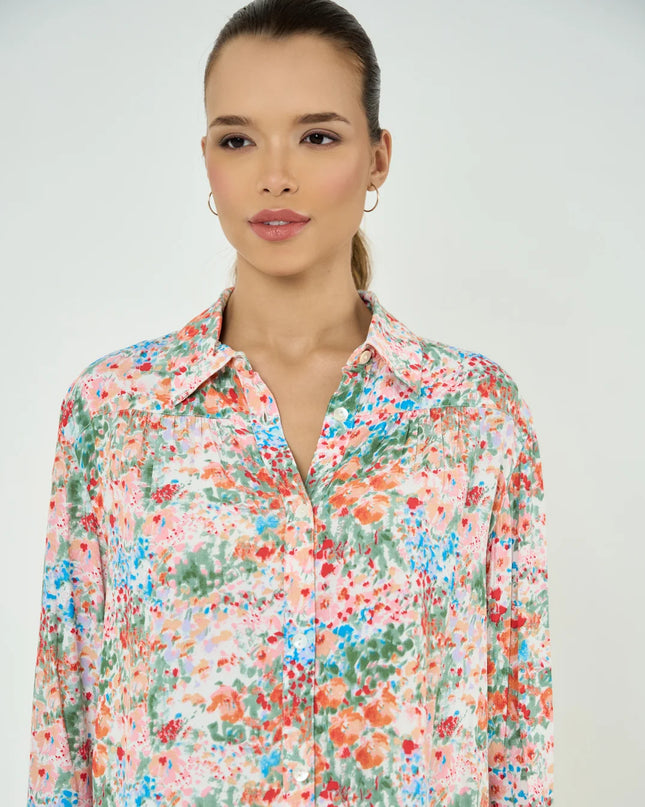 Ditsy Floral Poplin Shirt Dress with a Feminine Fit
