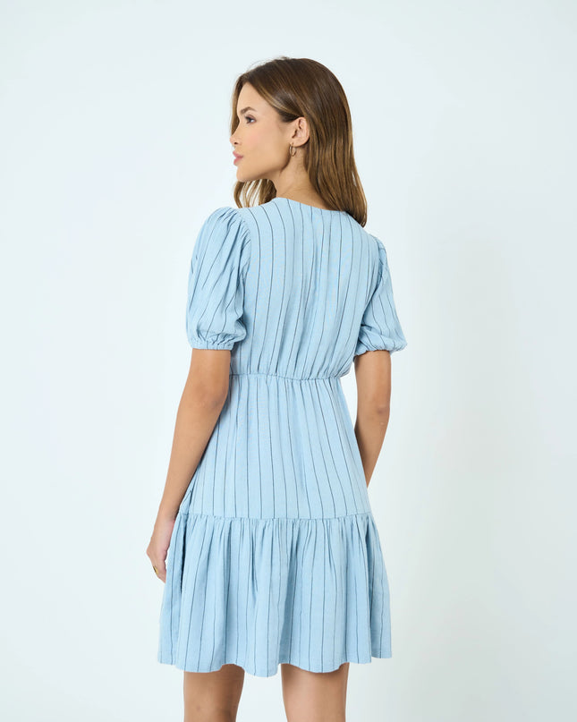 Rayon Tiered Mini Dress with Puff Sleeves in Sky Blue