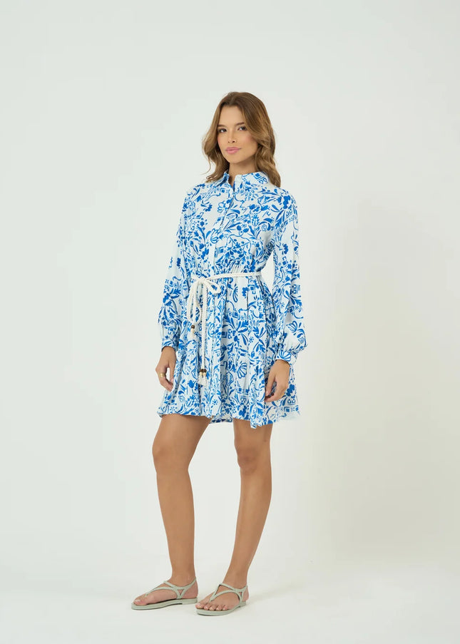 Flared Full Sleeve Rayon Mini Dress with Rope Belt