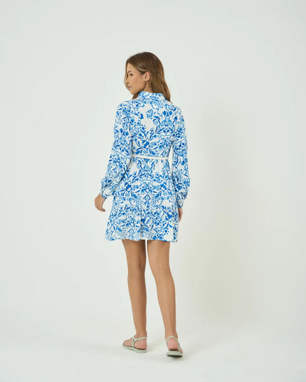 Flared Full Sleeve Rayon Mini Dress with Rope Belt