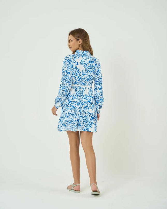 Flared Full Sleeve Rayon Mini Dress with Rope Belt