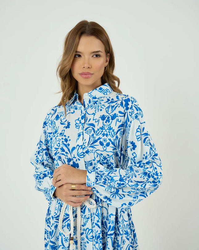Flared Full Sleeve Rayon Mini Dress with Rope Belt