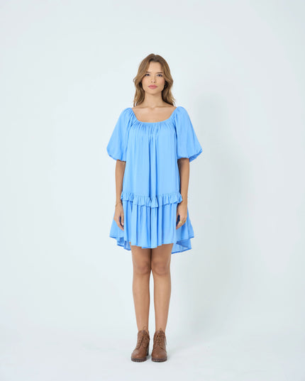 Soft Frilled Mini Dress in Cotton Viscose