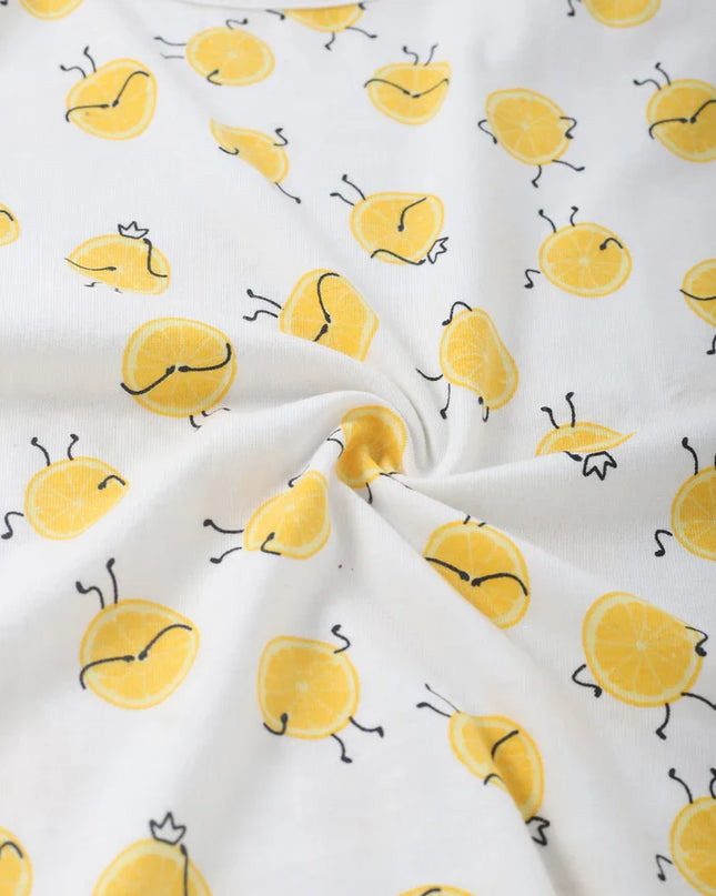 White Lemon Printed Cotton Co-ord Set for Girls