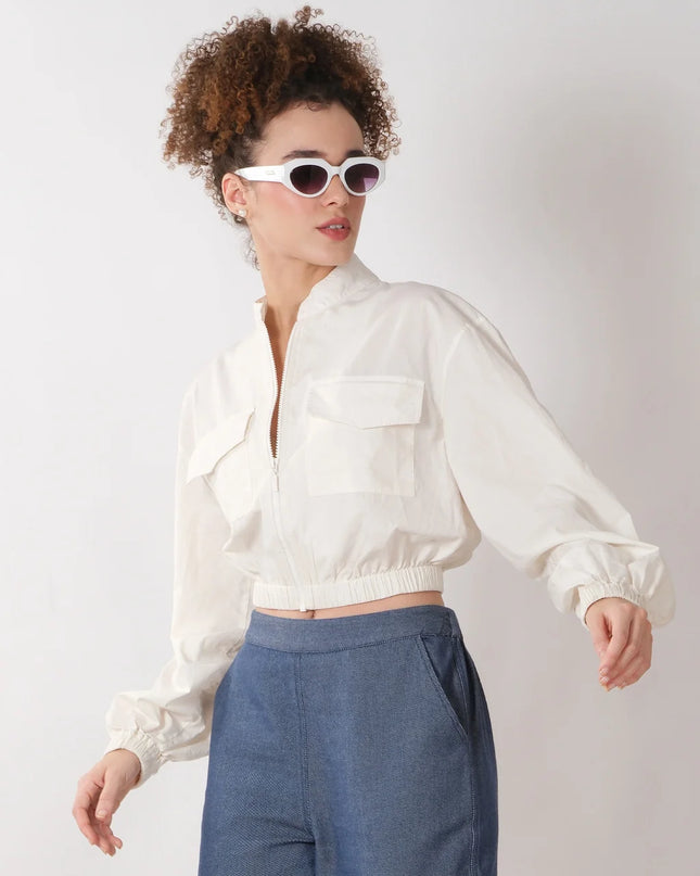 Cropped Utility Bomber Jacket with Pocket Detailing