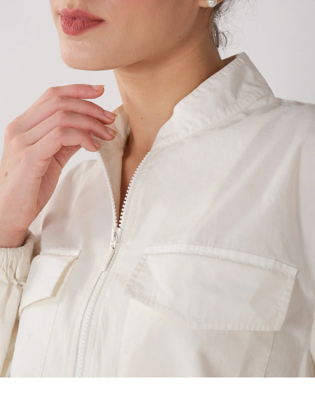 Cropped Utility Bomber Jacket with Pocket Detailing